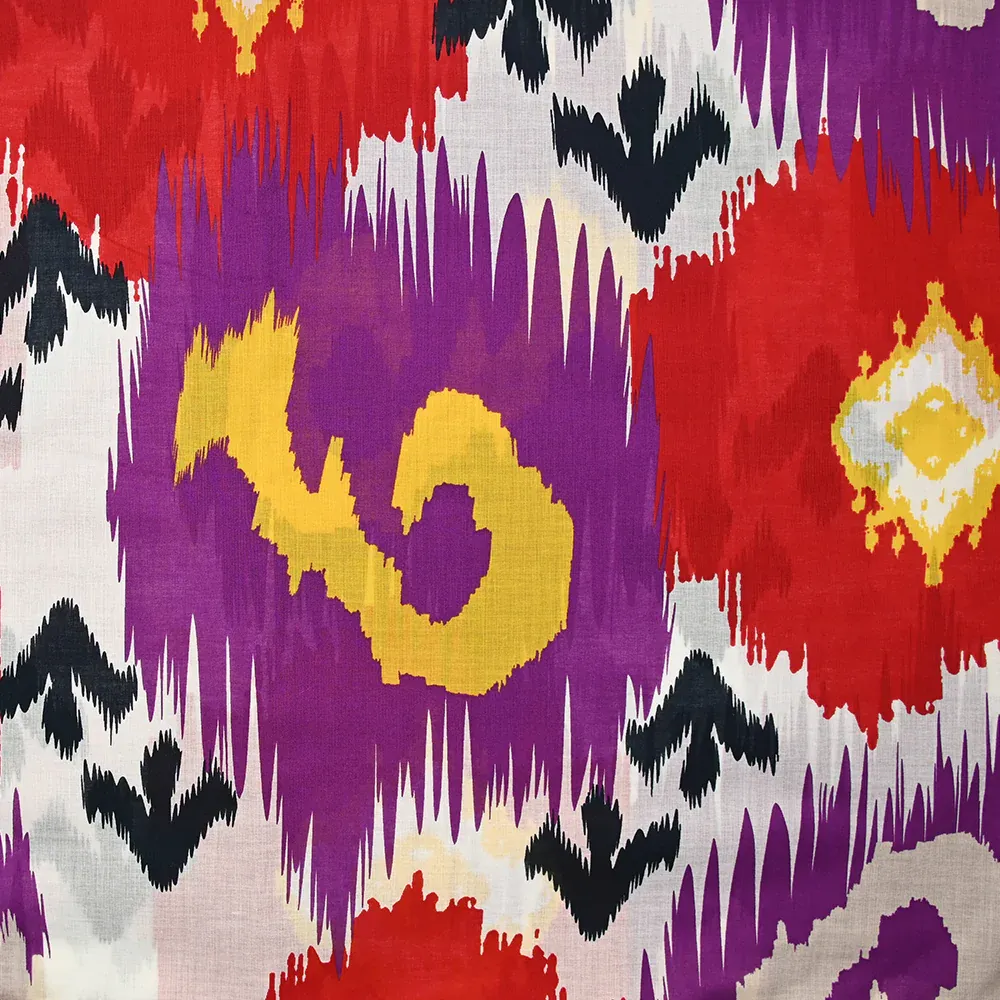 Voile de coton imprimé tempête rouge, violet et blanc