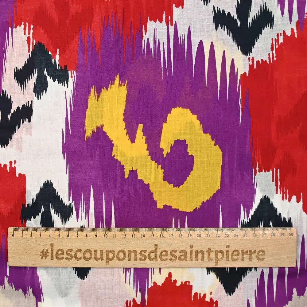 Voile de coton imprimé tempête rouge, violet et blanc – Image 3