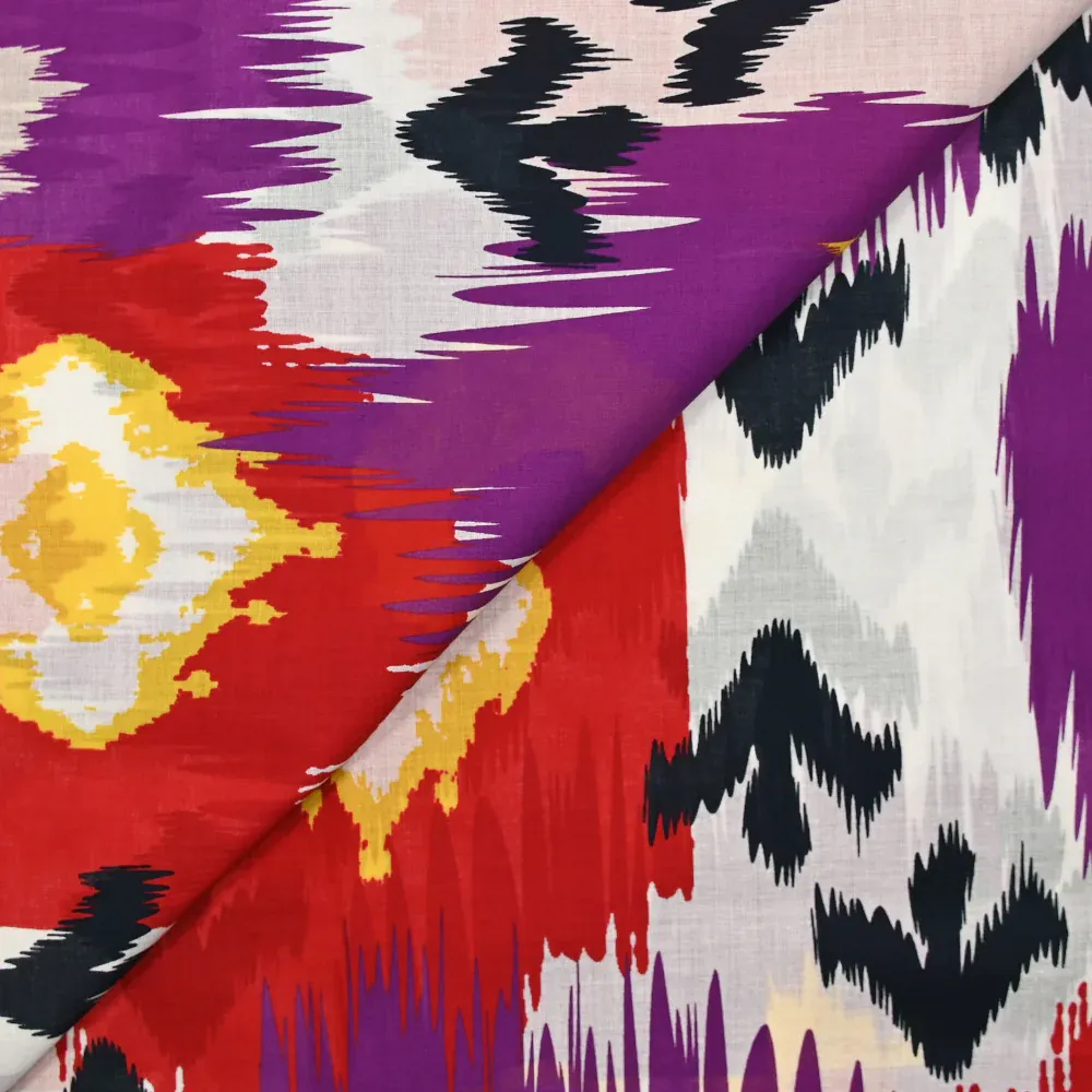 Voile de coton imprimé tempête rouge, violet et blanc – Image 4