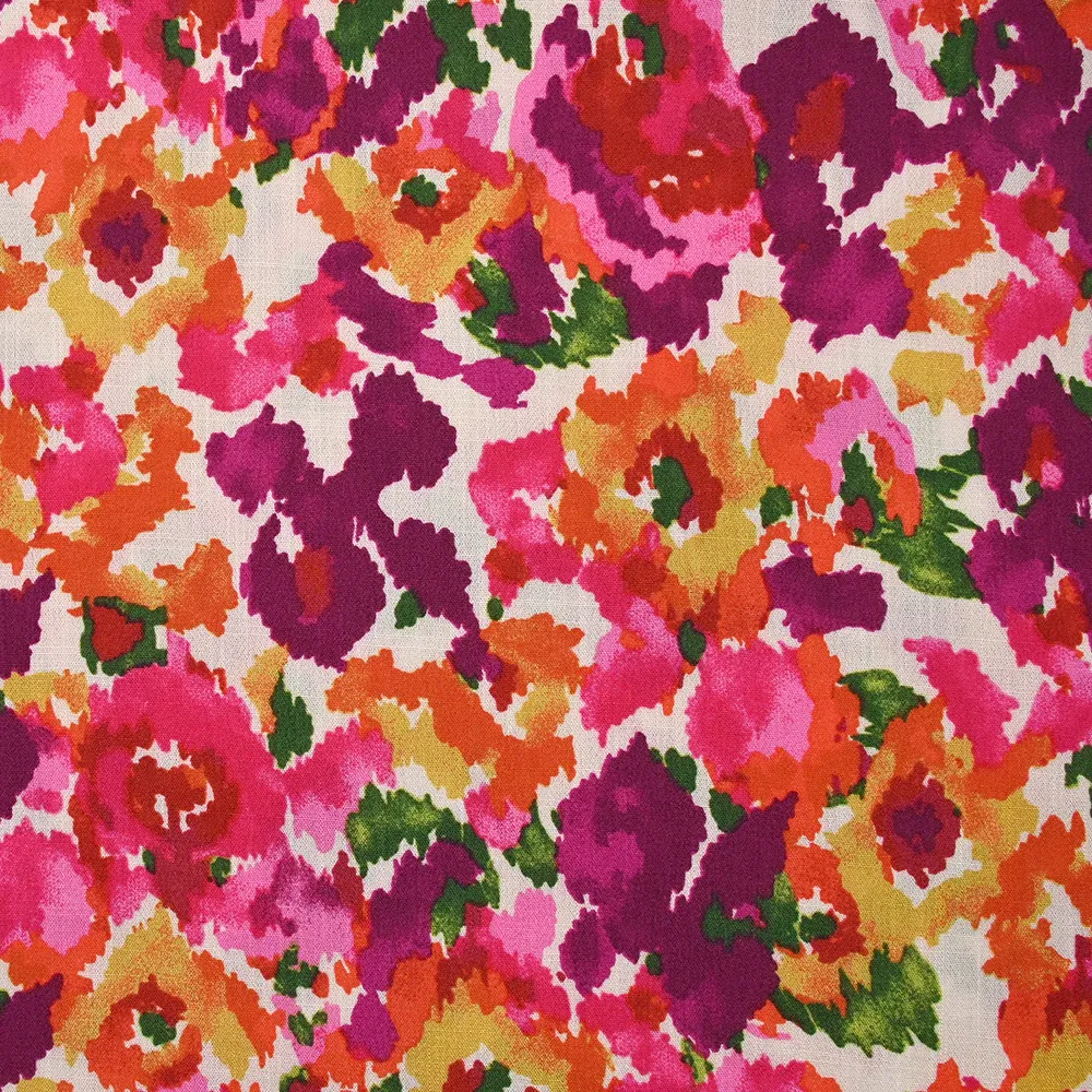 Crépon de viscose doupionné imprimé évasion fond écru